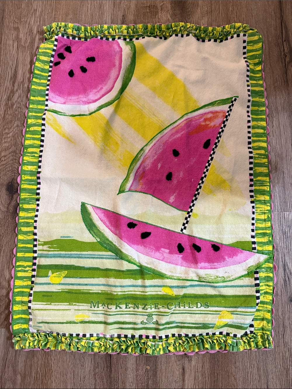 MacKenzie-Childs Pink and Green Watermelon Sail Throw Towel